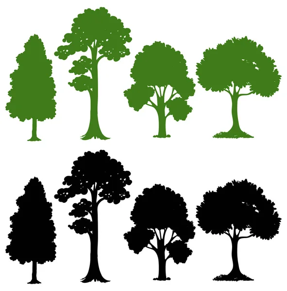 Set Silhouette Tree Illustration — Stock Vector