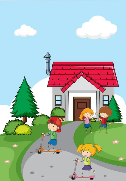 Children Front House Illustration — Stock Vector