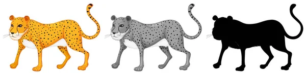 Uppsättning Cheetah Karaktär Illustration — Stock vektor