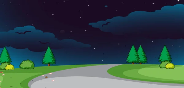Een Natuur Weg Bij Nacht Achtergrond Afbeelding — Stockvector
