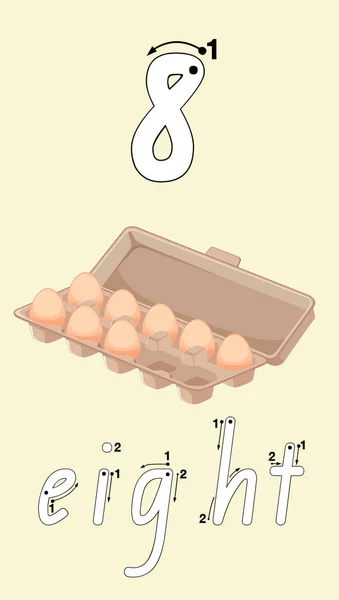 Número Oito Ilustração Guia Escrita — Vetor de Stock