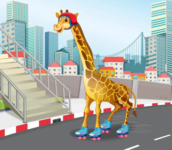 Giraffe Spelen Rolschaatsen Illustratie — Stockvector