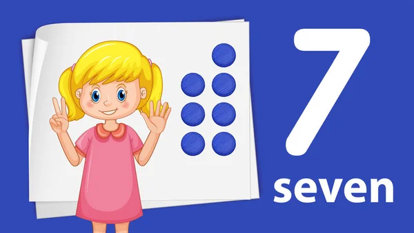 Girl Showing Number Seven Illustration — Stock Vector