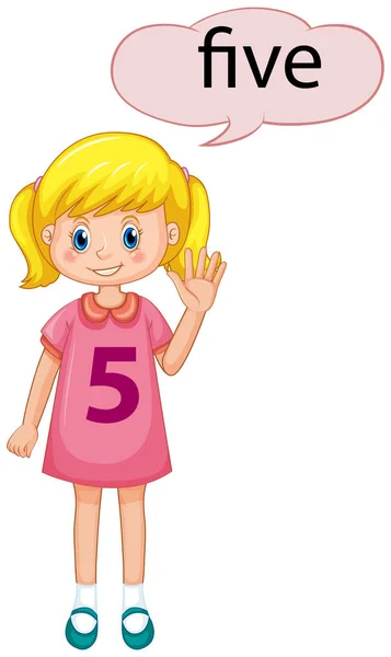 Κορίτσι Δείχνει Αριθμό Πέντε Εικονογράφηση — Διανυσματικό Αρχείο