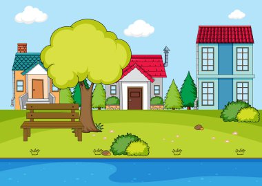 Basit kırsal köy illüstrasyon