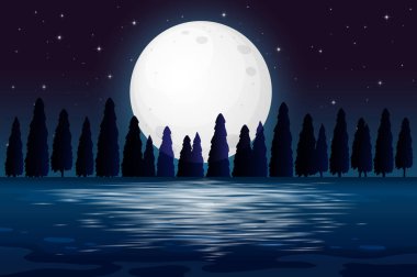 Bir siluet gece orman sahne illüstrasyon
