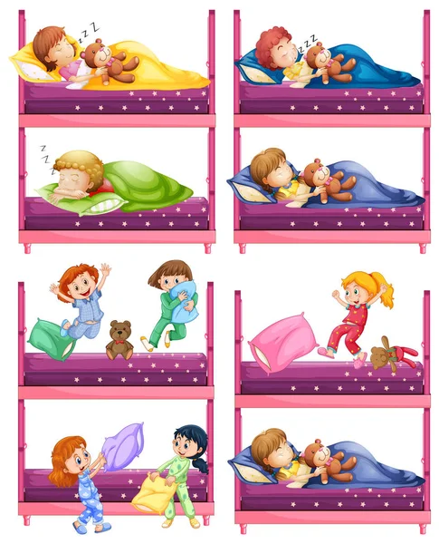 Crianças Dormindo Beliche Ilustração — Vetor de Stock