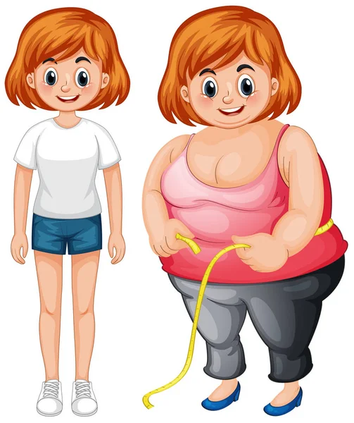 Girl Slim Fat Body Illustration — Stock Vector