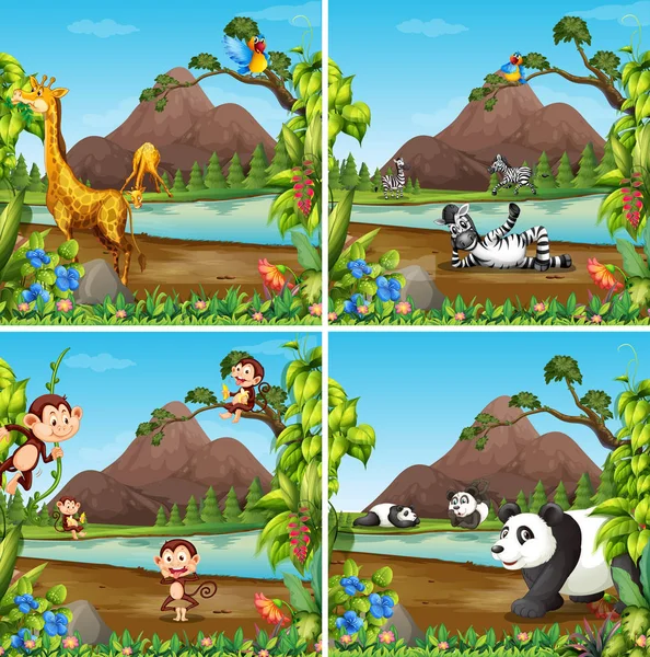 Set of wild animal in nature scene illustration