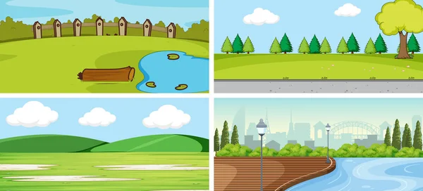 Set Nature Landscape Illustration — Stock Vector