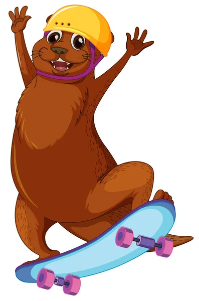 Happy Otter Playing Skateboard Illustration — Stock Vector