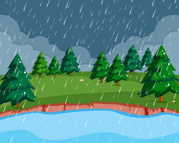 Raining Scene Nature Illustration — Stock Vector