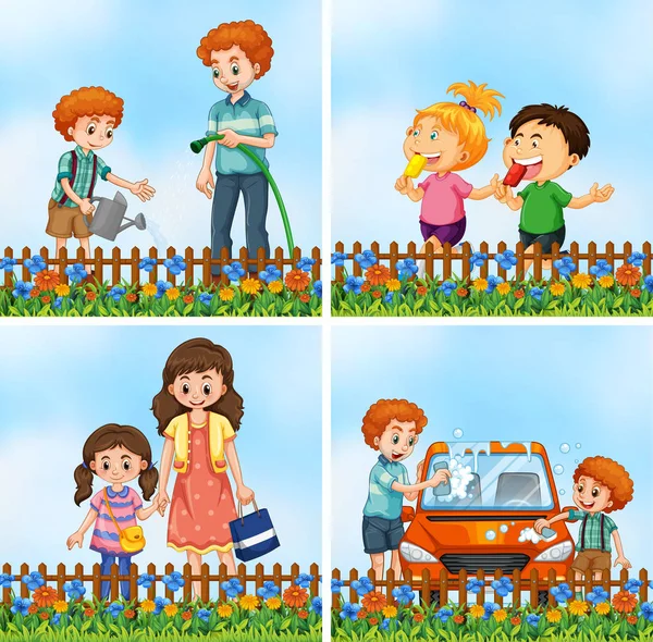 Set of happy family activity illustration