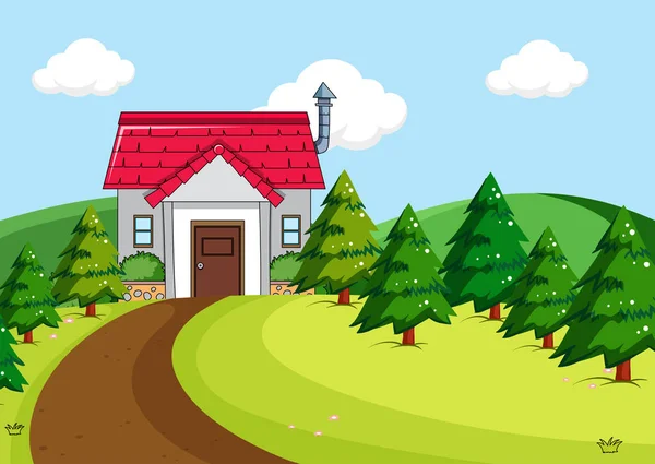 田園風景の図にシンプルな家 — ストックベクタ