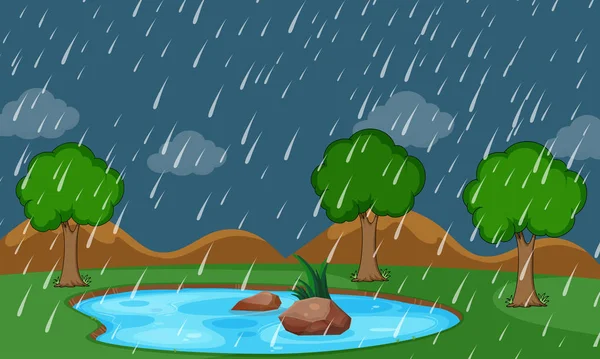 Nature Raining Scene Illustration — Stock Vector