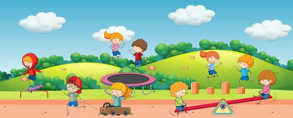 Játszótér Illusztráció Játszó Gyermekek — Stock Vector