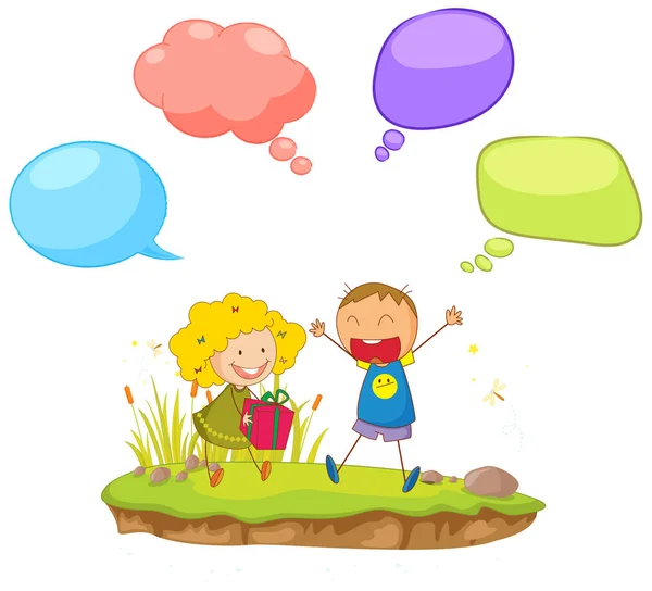 Doodle Niños Con Ilustración Del Globo Del Habla — Vector de stock