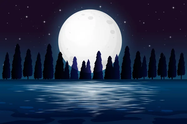 Silhouette Night Forest Scene Illustration — Stock Vector