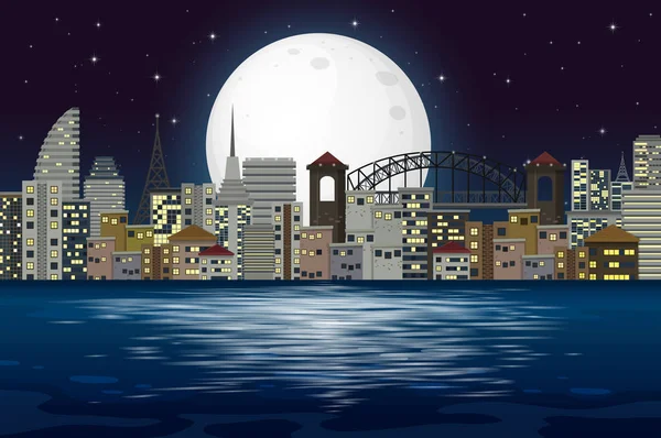 Modern City Night Scene Illustration — Stock Vector