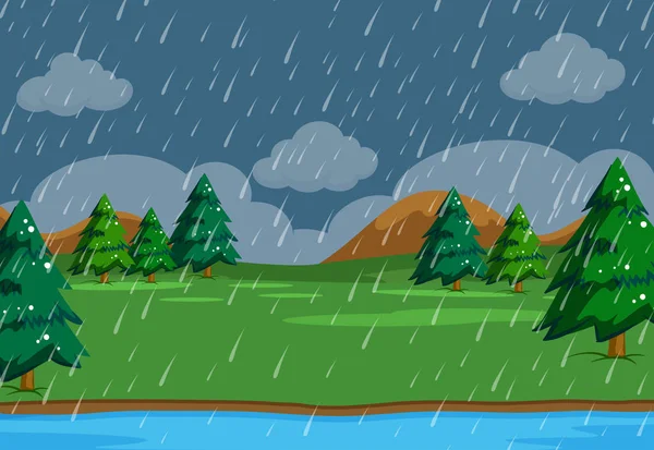 Una Simeple Escena Lloviendo Naturaleza Ilustración — Vector de stock