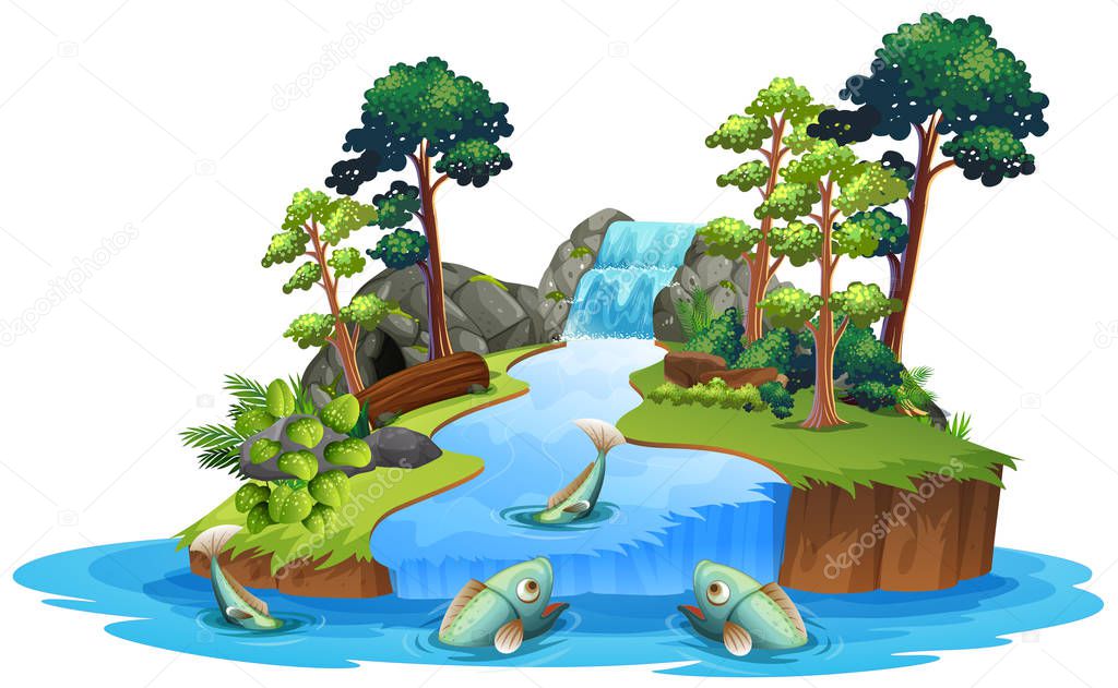 Isolated fish in the river illustration