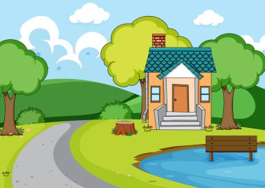 Kırsal ev manzara illüstrasyon