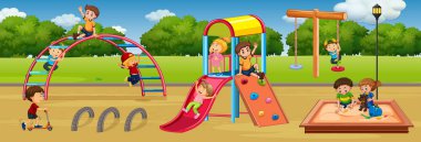 Children playing at playground illustration clipart