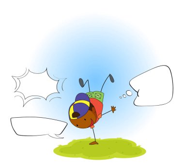 Bir sokak çocuğu konuşma balon çizim ile