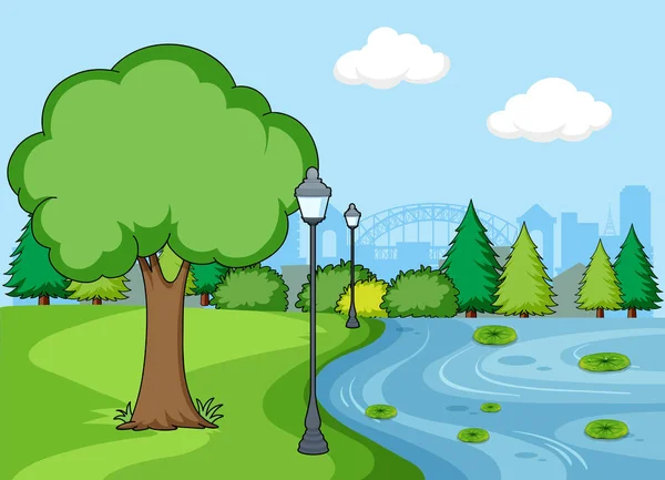 Simple Park Scene Illustration — Stock Vector