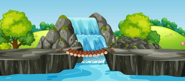 Ilustracja Krajobraz Natura Wodospad — Wektor stockowy