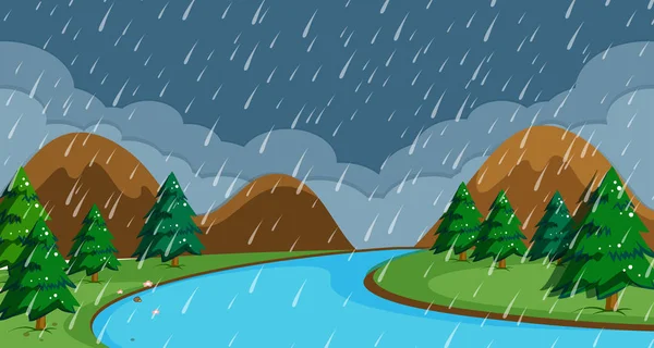 Egy Éjszakai Eső Jelenetet Illusztrációja — Stock Vector