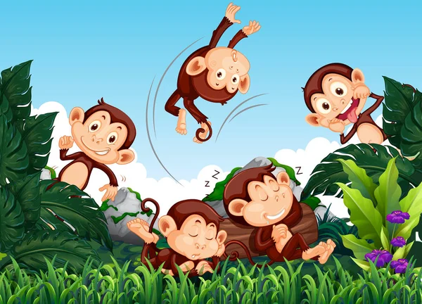 Scimmia Nell Illustrazione Selvaggia — Vettoriale Stock