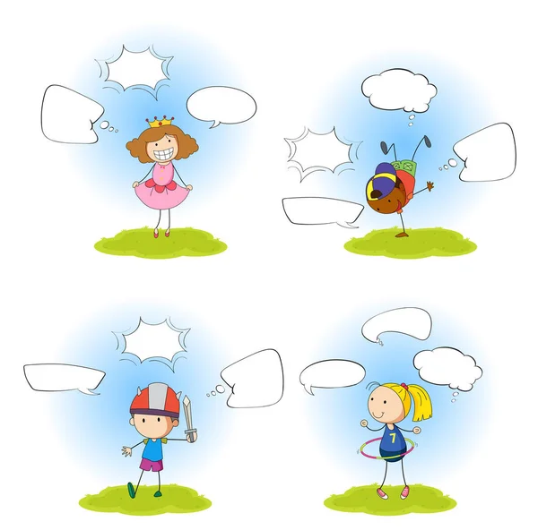 Set Van Girl Met Toespraak Bubble Illustratie — Stockvector