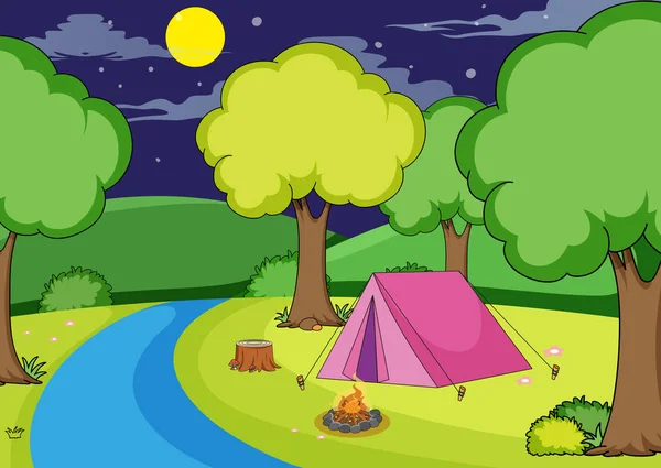 Camping Bosque Ilustración — Archivo Imágenes Vectoriales