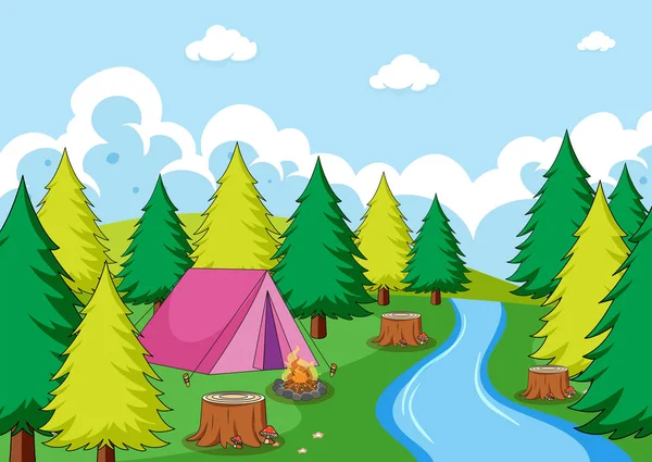 Camping Bosque Ilustración — Archivo Imágenes Vectoriales