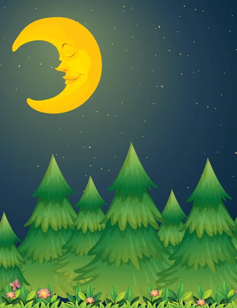 Lune Nuit Nature Scène Illustration — Image vectorielle