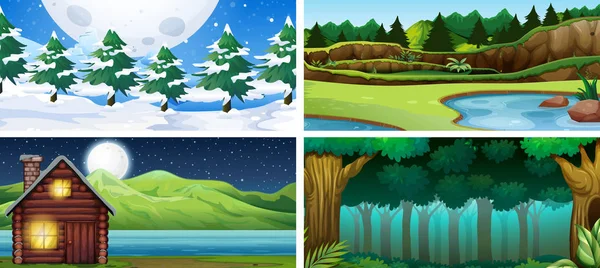 Set Van Natuur Landschap Illustratie — Stockvector