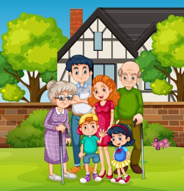 Evin bahçesinde aile
