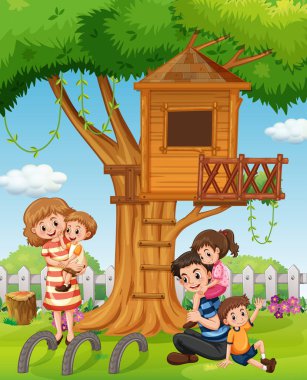 Ev bahçesinde bir aile