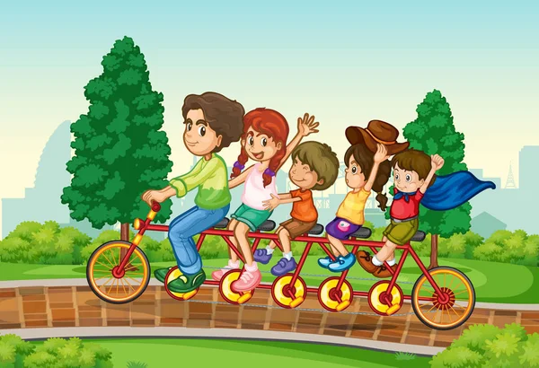 Family riding bike in the park — Stock Vector