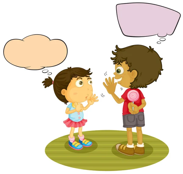Jongen en meisje praten met Spraakballon — Stockvector