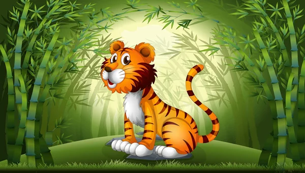 Tigre en el bosque de bambú — Vector de stock