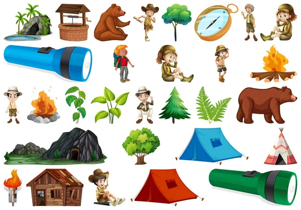 Conjunto de elemento camping — Vector de stock