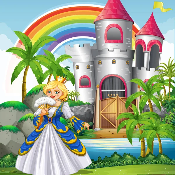 Een koningin in het prachtige kasteel — Stockvector