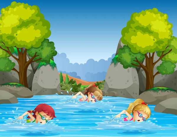 Children swimming in nature — Stock Vector