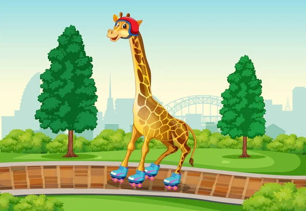 Girafe jouant au roller dans le parc — Image vectorielle