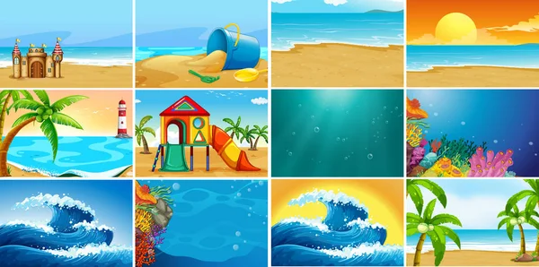 Uppsättning av sommar strand bakgrund — Stock vektor