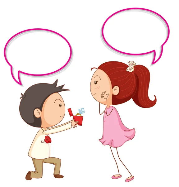 A couple propose with speech balloon — Stock Vector