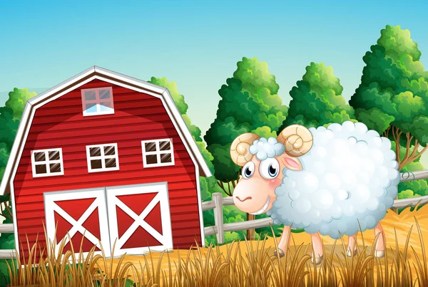 Una oveja en tierras de cultivo — Archivo Imágenes Vectoriales