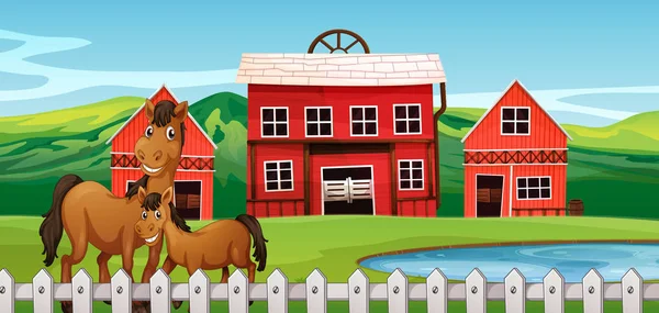 Cavalo na cena da fazenda — Vetor de Stock